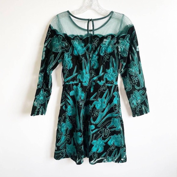 NWT Anthropologie Eva Franco Juliet Teal Velvet Floral Dress - Picture 6 of 10